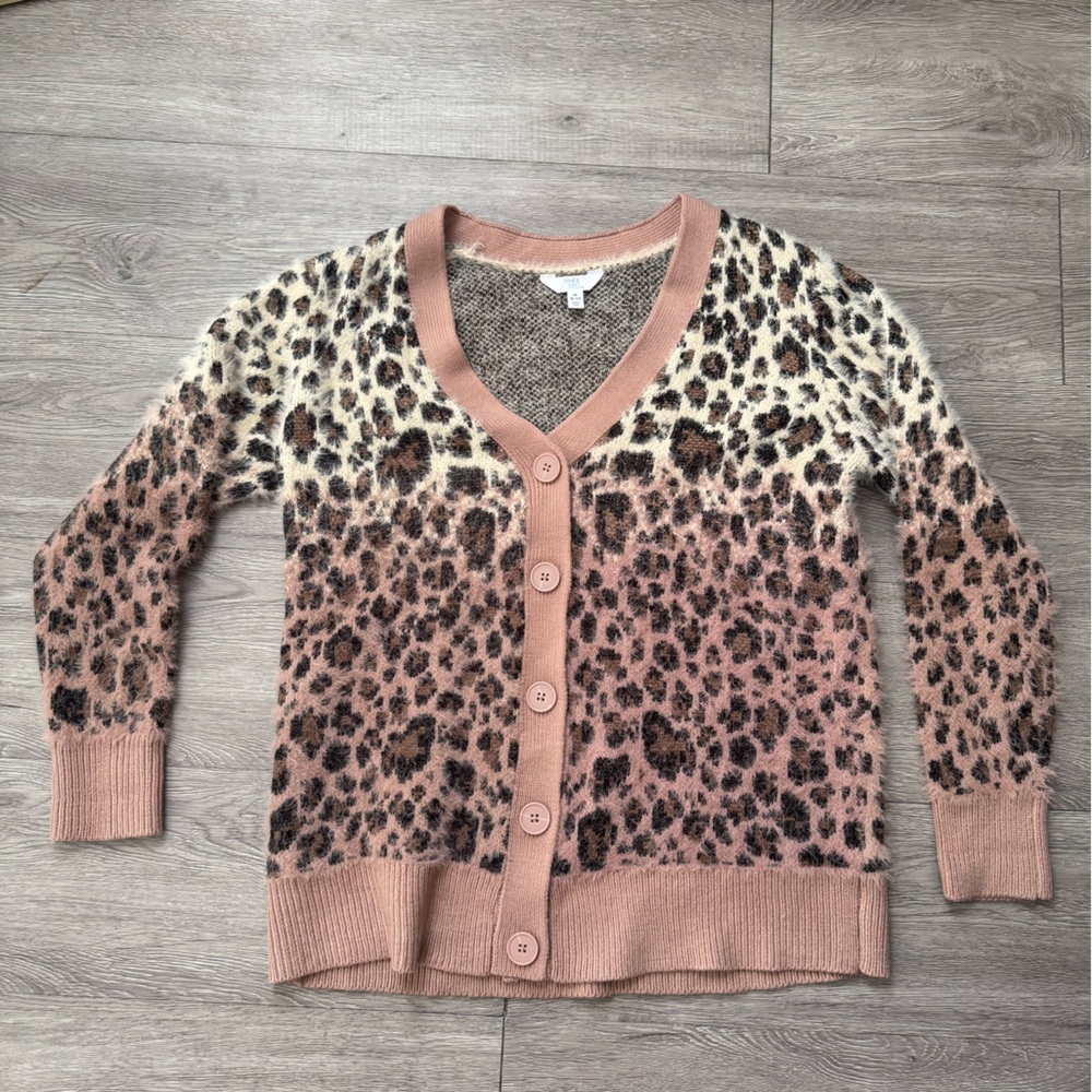 Brown and Cream Leopard Print Cardigan Sweater